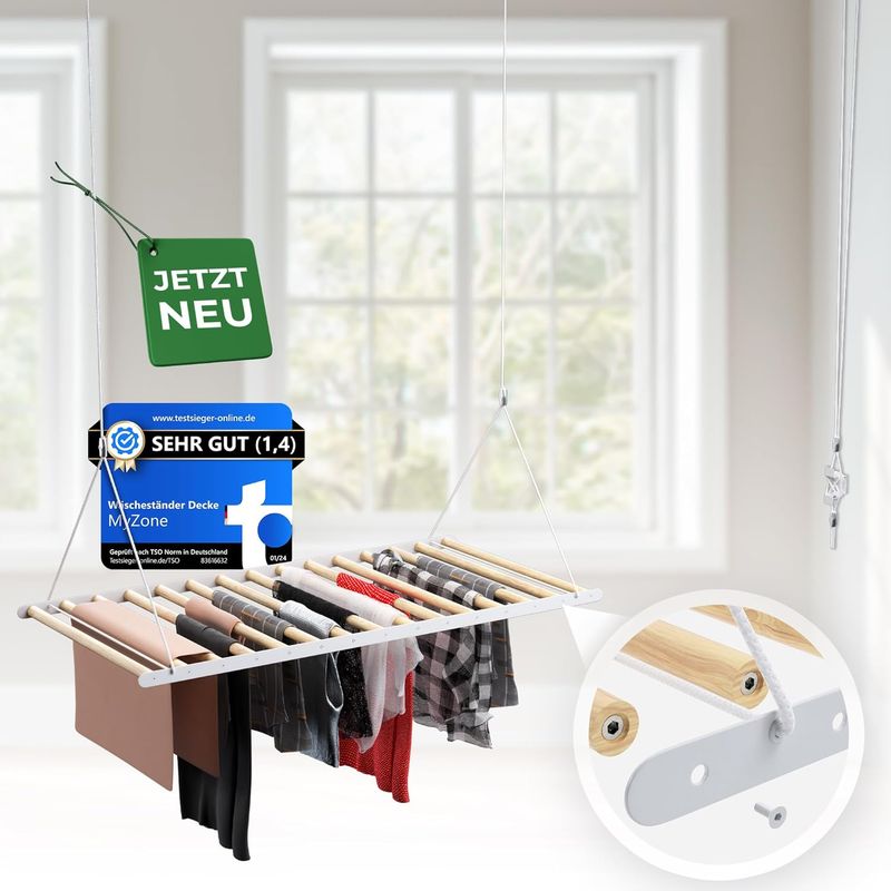 MyZone Wäscheständer Decke | 115x60cm | Deckenmontage | Weiß
