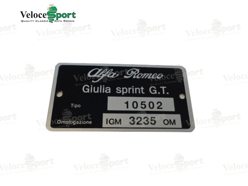 Giulia Sprint GT 105.02 Type Plate