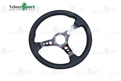 Black Leather Steering Wheel with Chromed Spokes - 360mm