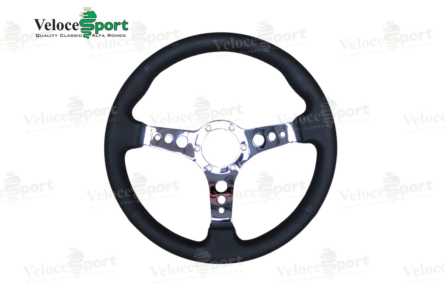 Black Leather Steering Wheel with Chromed Spokes - 360mm