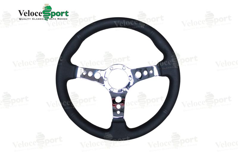 Black Leather Steering Wheel with Chromed Spokes - 360mm
