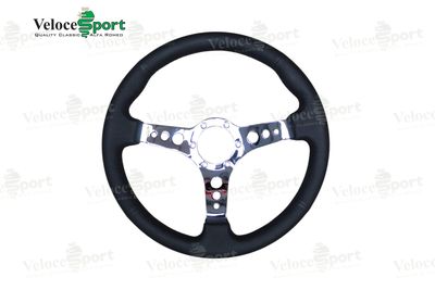 Black Leather Steering Wheel with Chromed Spokes - 360mm