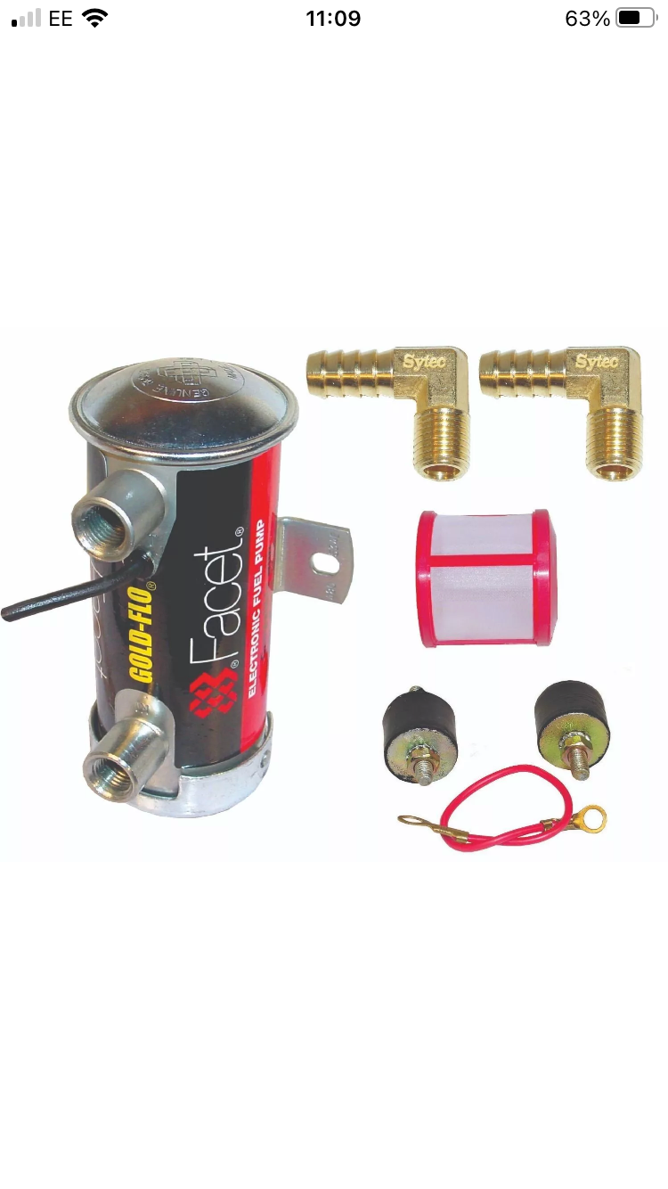 Facet Red Top Cylindrical Competition Fuel Pump Kit 10mm Tails Facet Red Top Cylindrical Competition Fuel Pump Kit 10mm Tails