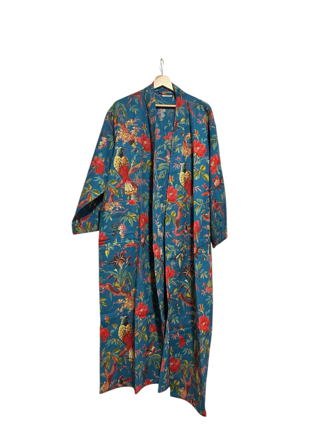 accappatoio fiori azzurro