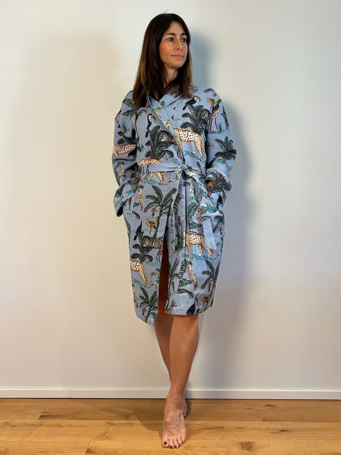 Accappatoio safari azzurro senza cappuccio