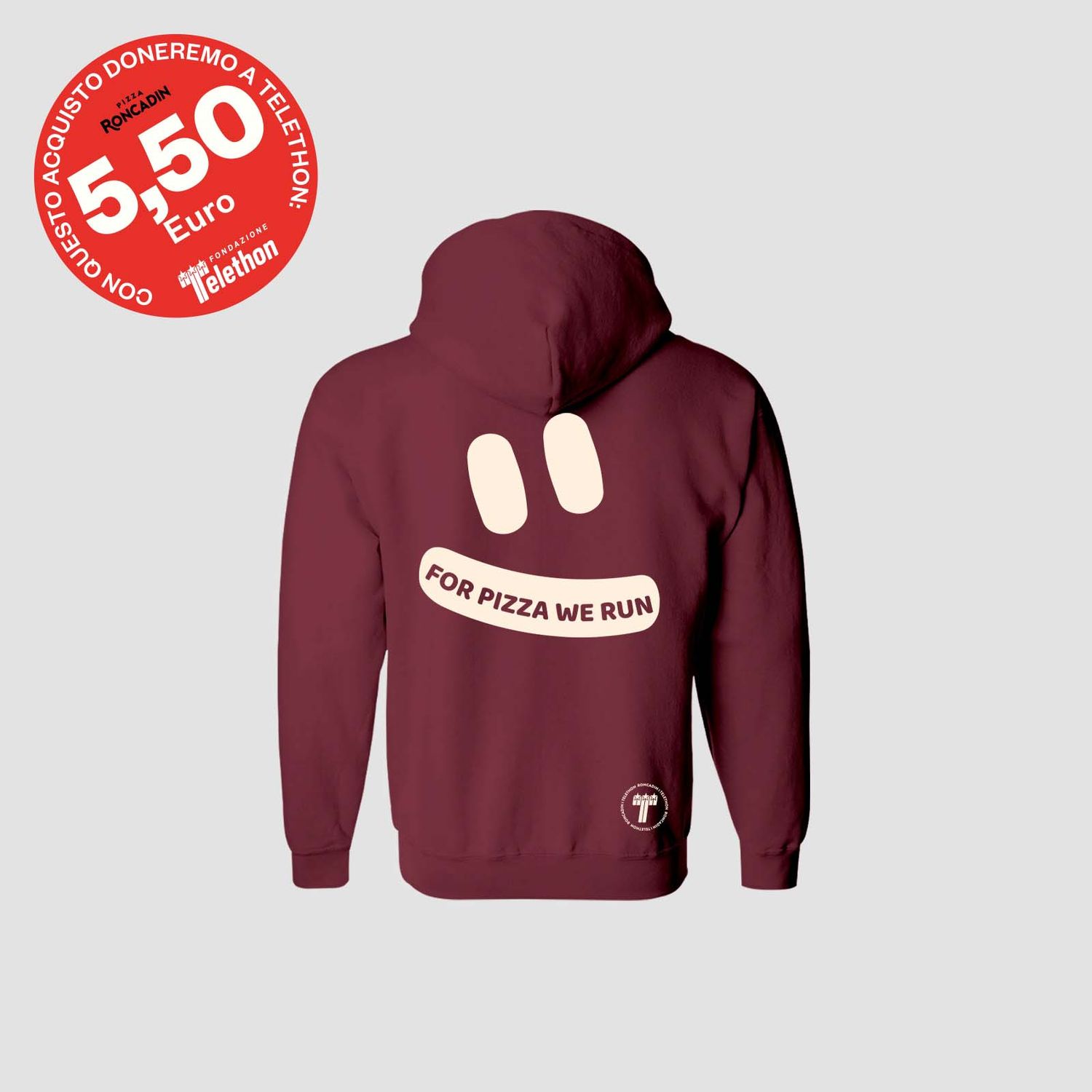 Felpa con zip e cappuccio burgundy - Roncadin x Telethon 2025