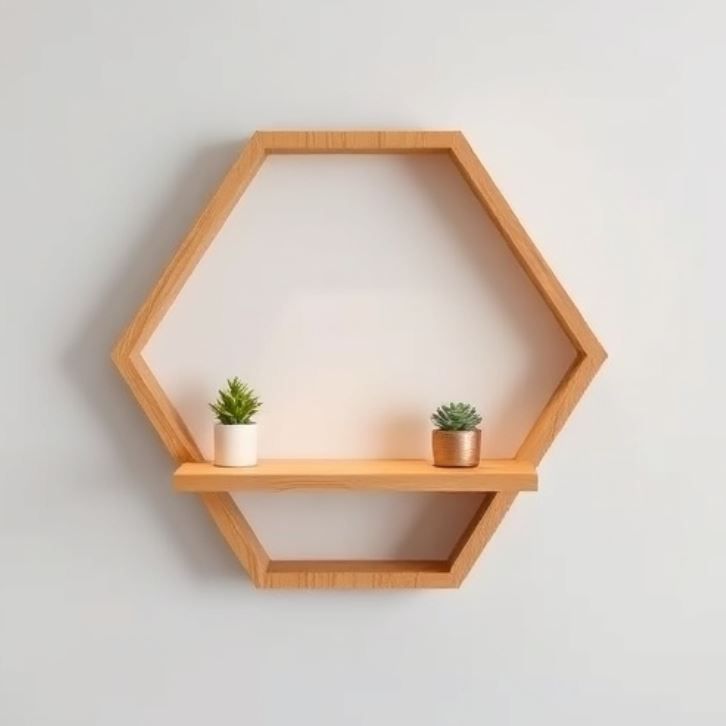 Wooden Wall Shelf Hexagon Shape - Small Decor| Plants| Books