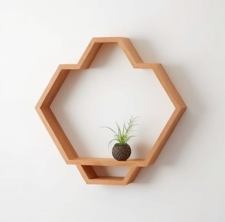 Wooden Wall Shelf Hexagon Shape -Small Decor| Plants| Books