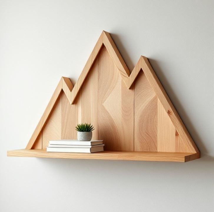 Wooden Wall Shelf Mountain Shape - Small Decor| Plants| Books