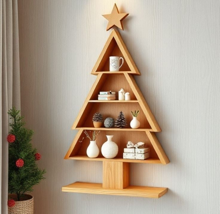 Wooden Wall Shelf Tree Shape - Small Decor| Plants| Books