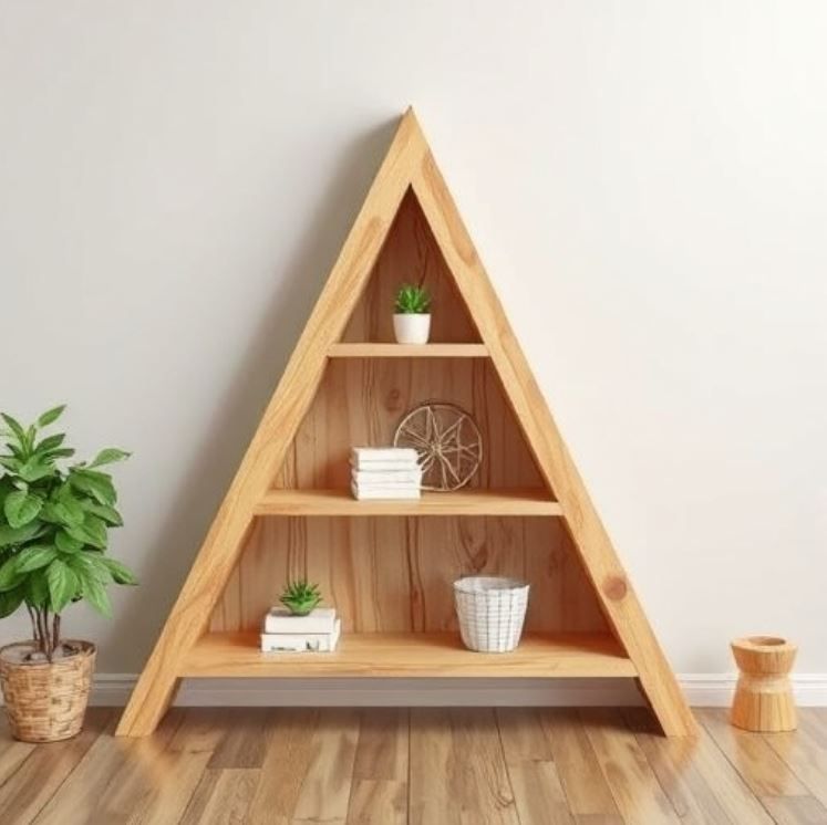 Modern Wooden Shelf with - Triangle - Small Decor| Plants| Books