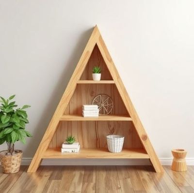 Modern Wooden Shelf with - Triangle - Small Decor| Plants| Books