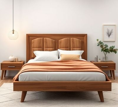 Modern Solid Walnut and Maple Bed Frame