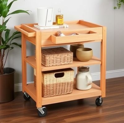 Rolling Storage Cart - Solid Wood