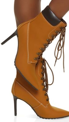 Pointed Toe Lace Up Stiletto Boots