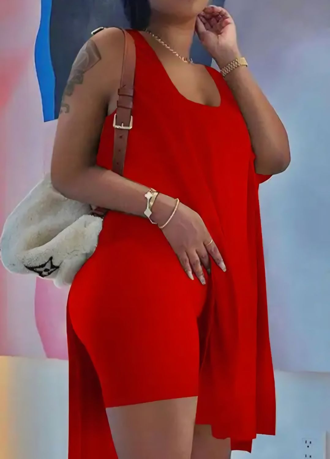 Split Hem Scoop Neck Short Set