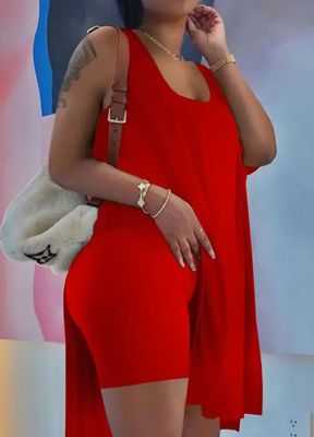 Split Hem Scoop Neck Short Set