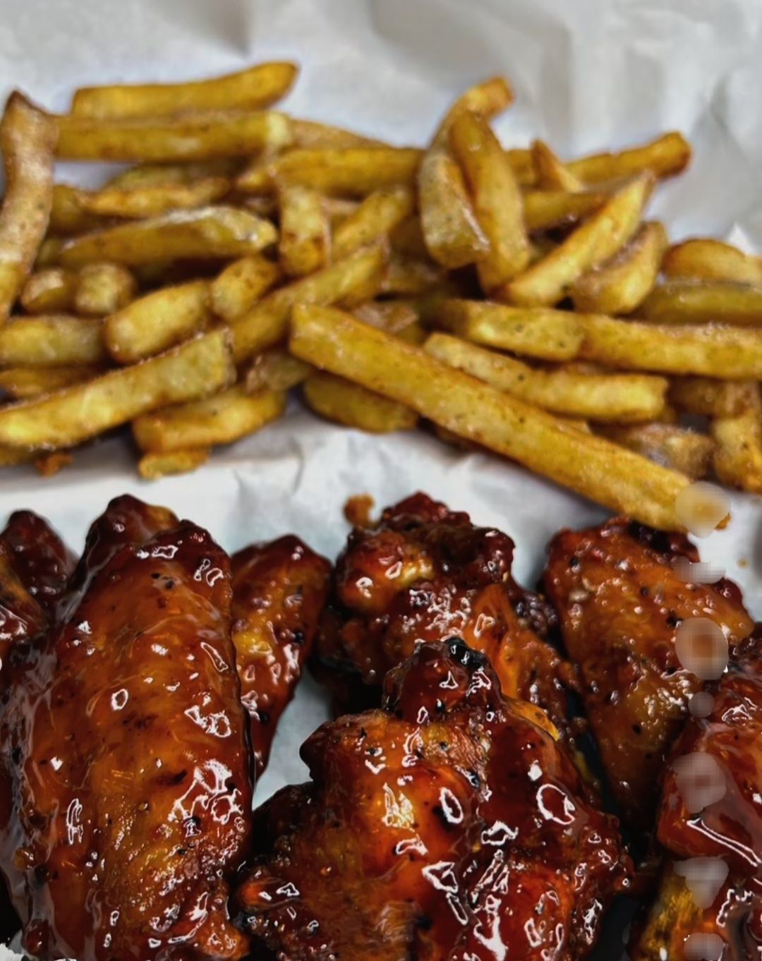 #2 Bourbon Peach Hot Honey wings Meal
