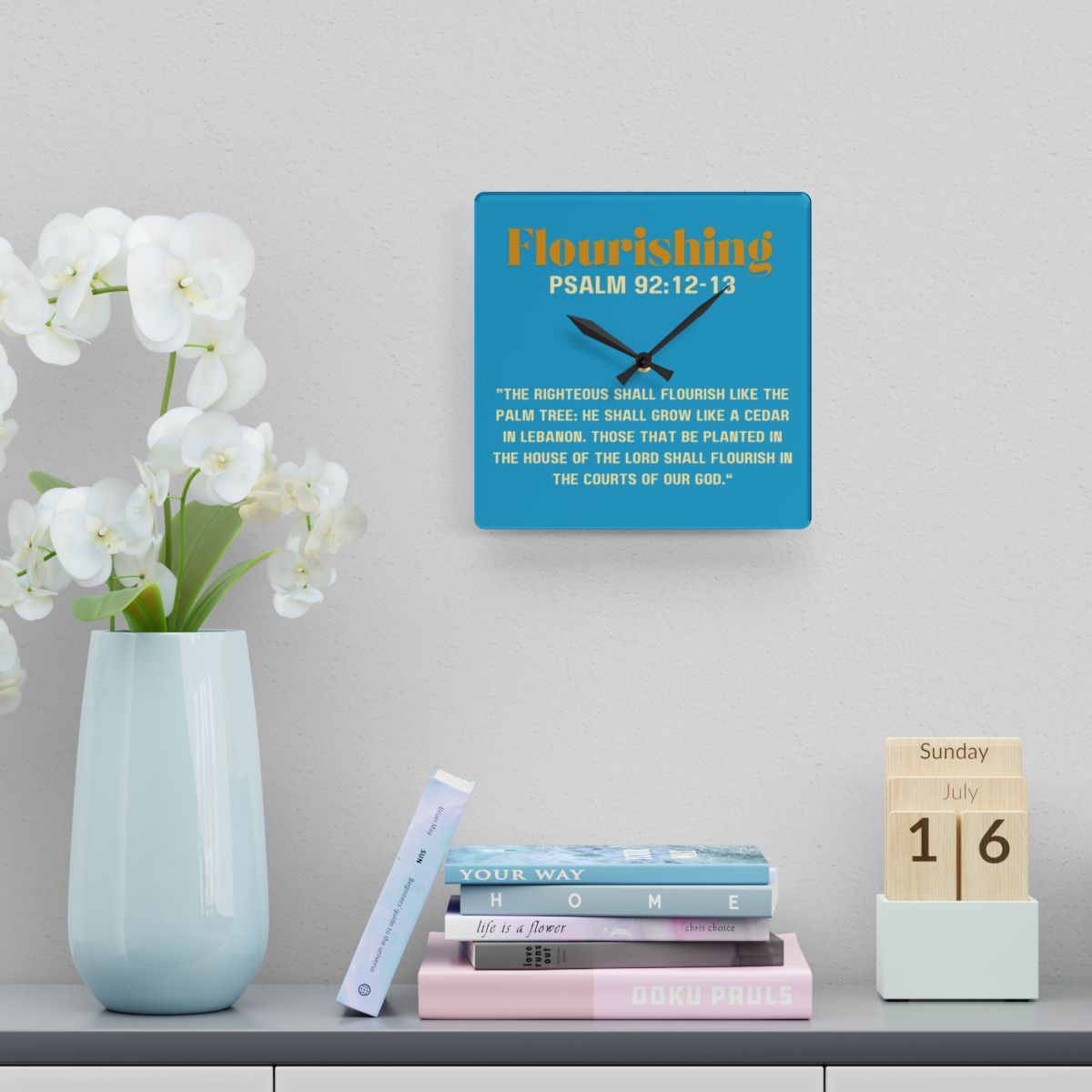 Flourishing Acrylic Wall Clock-Turquoise