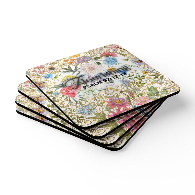 Flourishing Corkwood Coaster Set White Floral