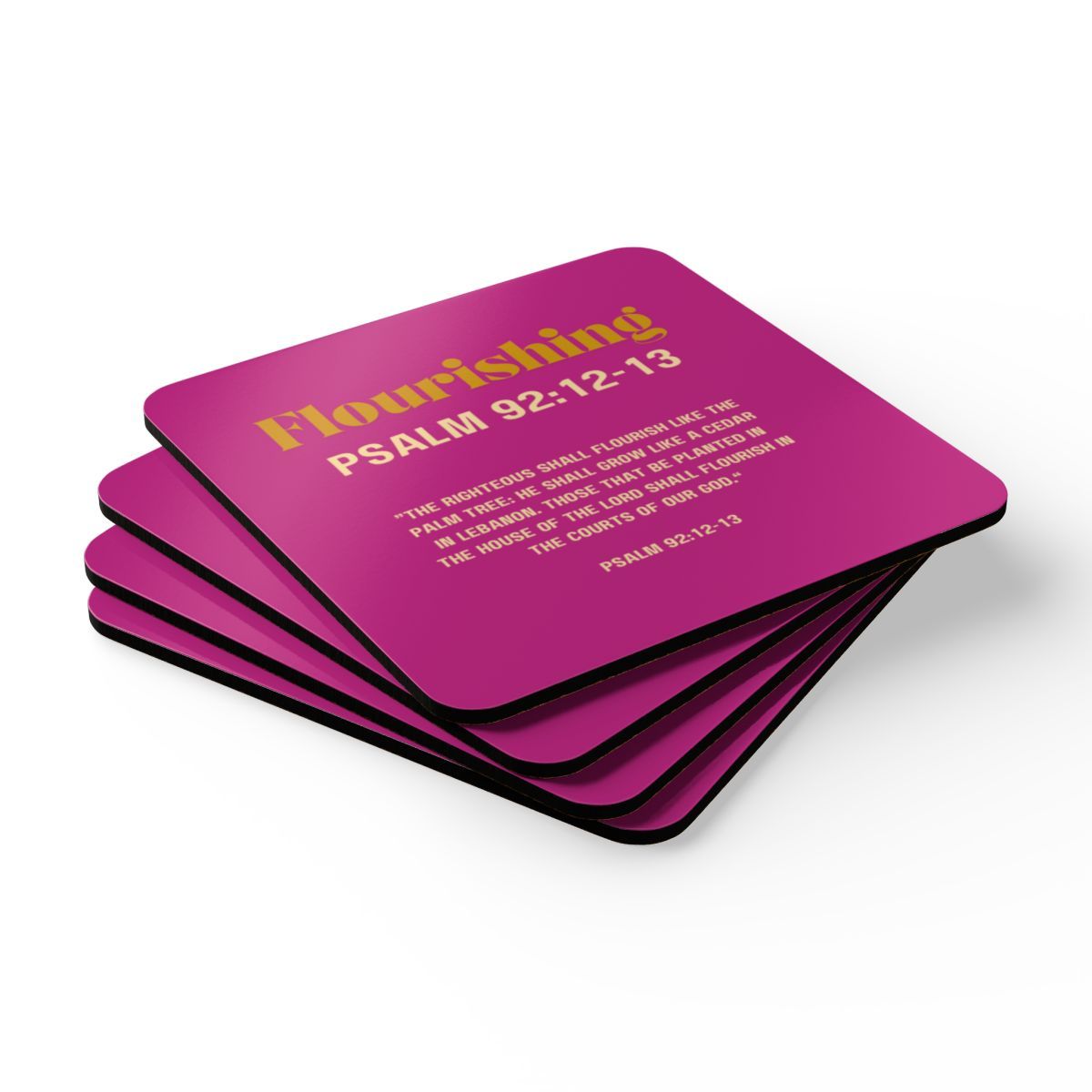 Flourishing Corkwood Coaster Set Hot Pink
