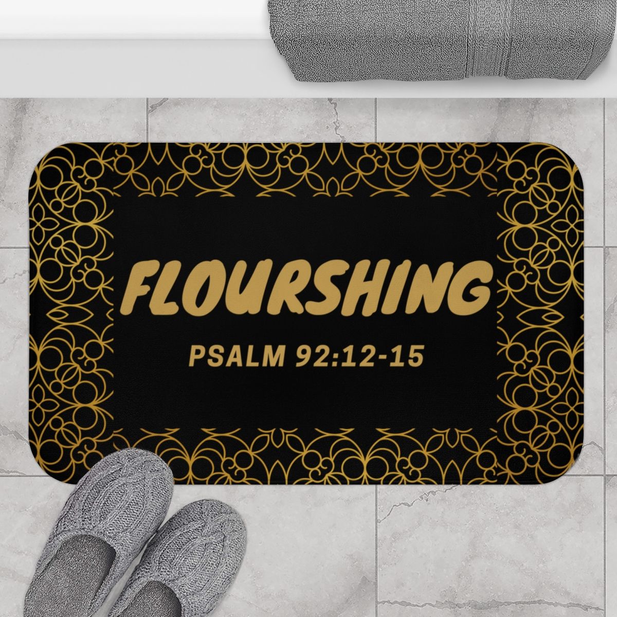 Flourishing Bath Mat Black/Gold