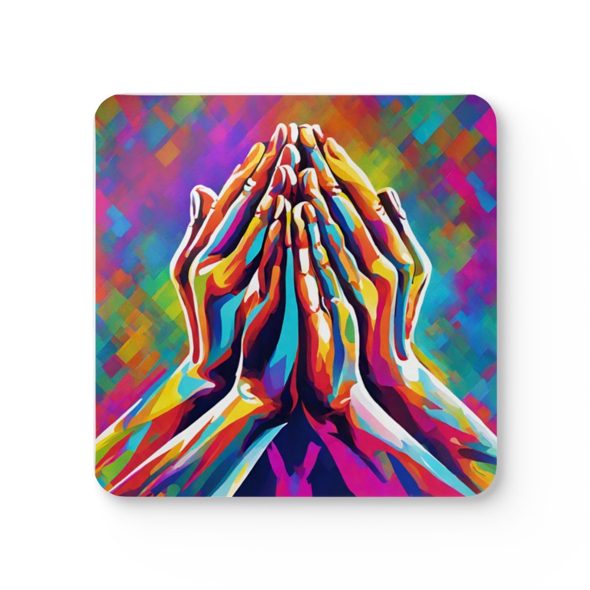 Praying Hands Corkwood Coaster Set Multi