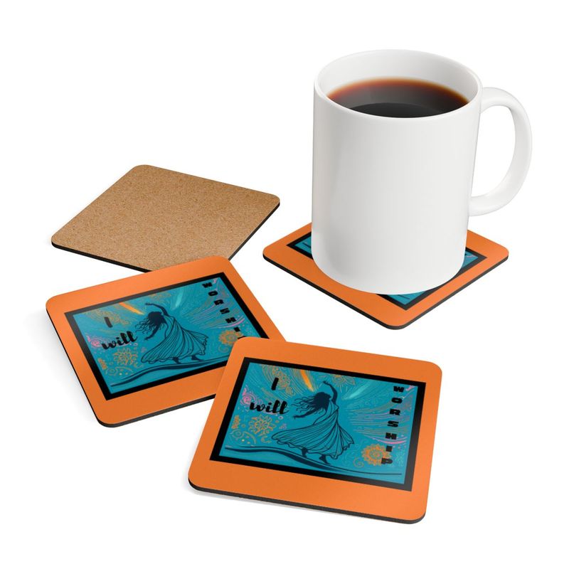 She Will Worship Corkwood Coaster Set Bright Orange