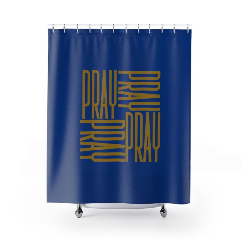 Pray  Shower Curtain Dark Blue