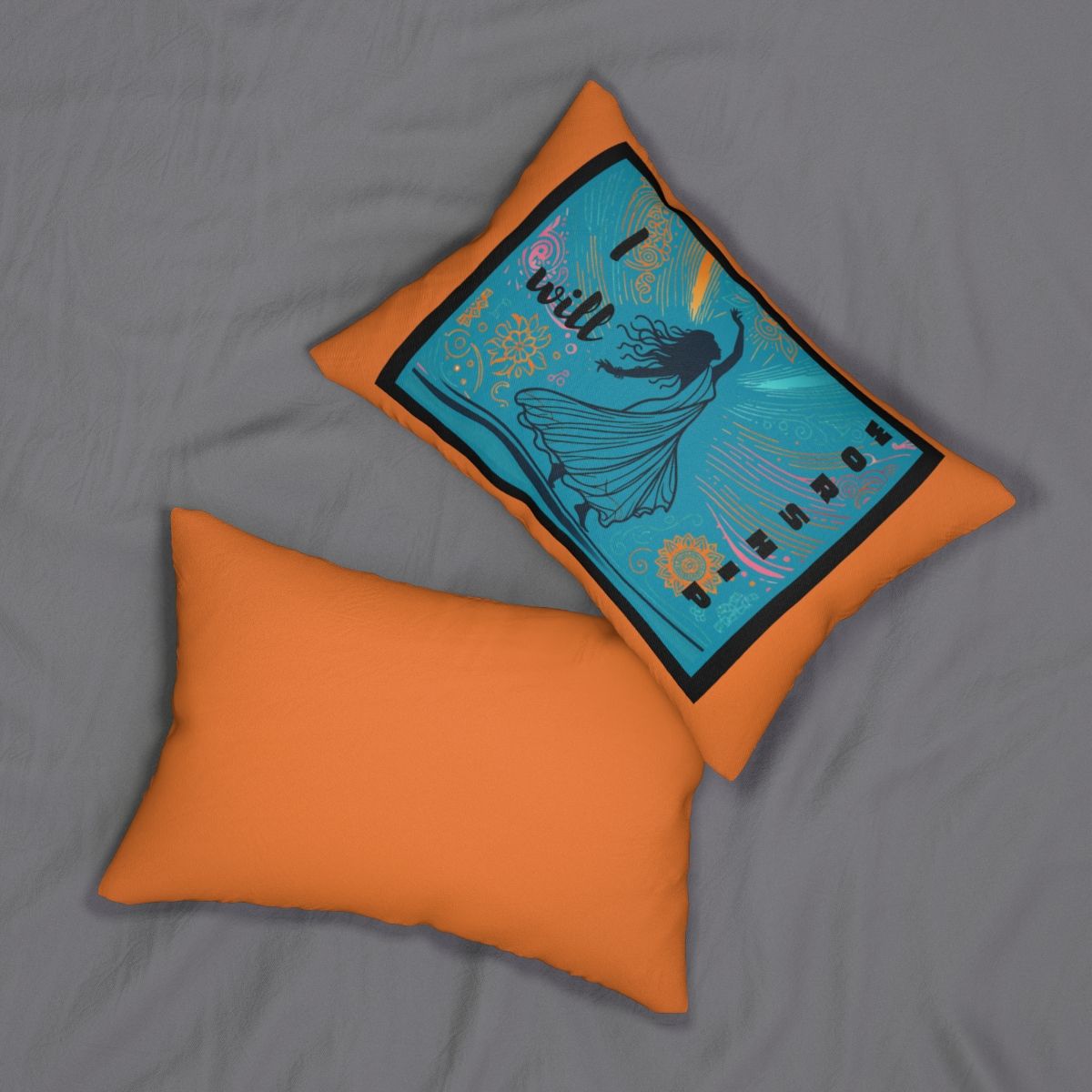 She Will Worship Spun Polyester Lumbar Pillow Orange (matching mug/ coaster set)