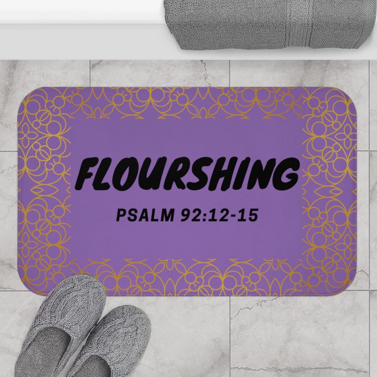 Flourishing Bath Mat Lavender/Black/Gold (Matching Shower Curtain)
