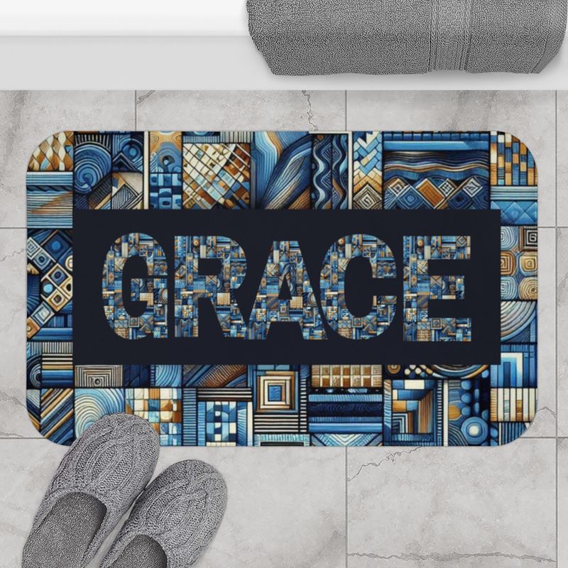 Grace Bath Mat(Ethnic Blue) (Matching Shower Curtain)