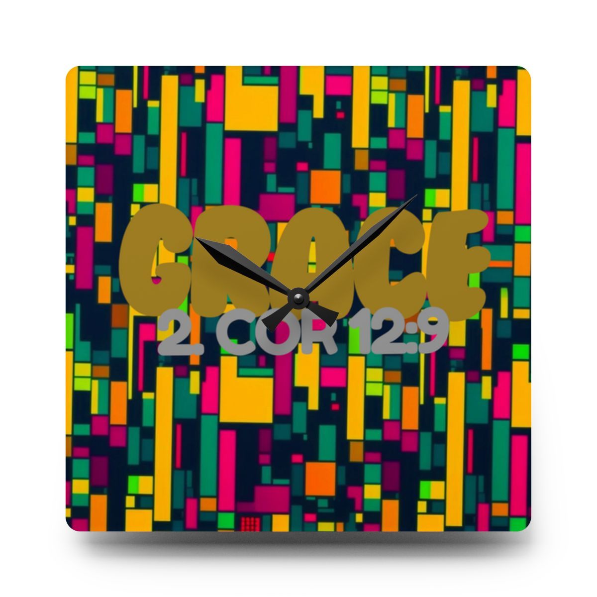 Grace Ethnic Square Acrylic Wall Clock (Gold)