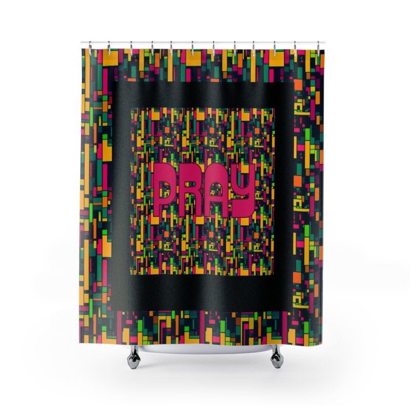 Pray Ethnic Shower Curtain(Pink)