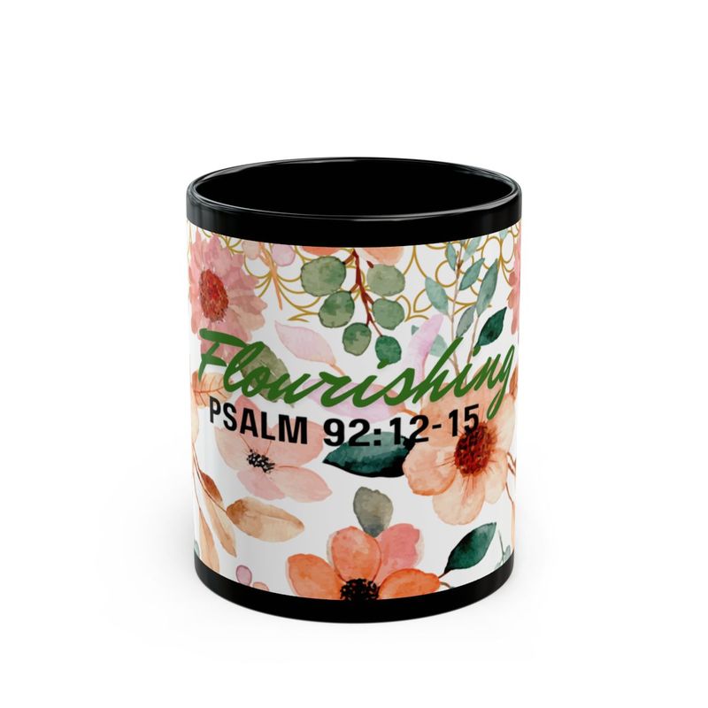 Flourishing Black Mug (11oz, 15oz) (Floral Peach)