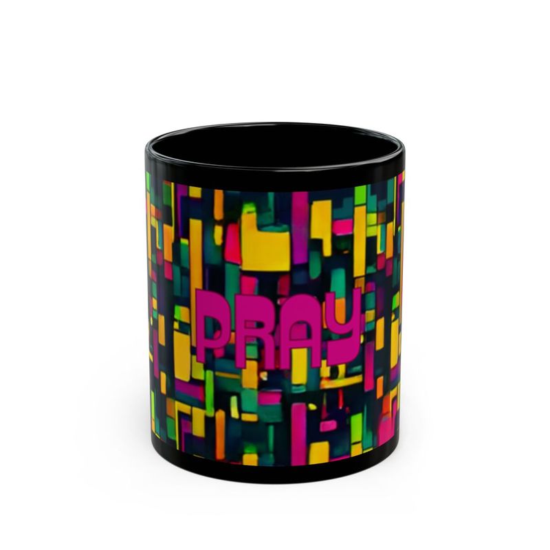 Pray Ethnic Black Mug (11oz, 15oz) Pink