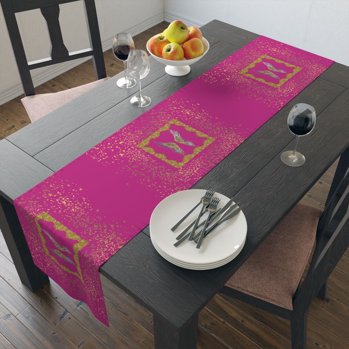 Golden Angel Table Runner (Dark Pink)