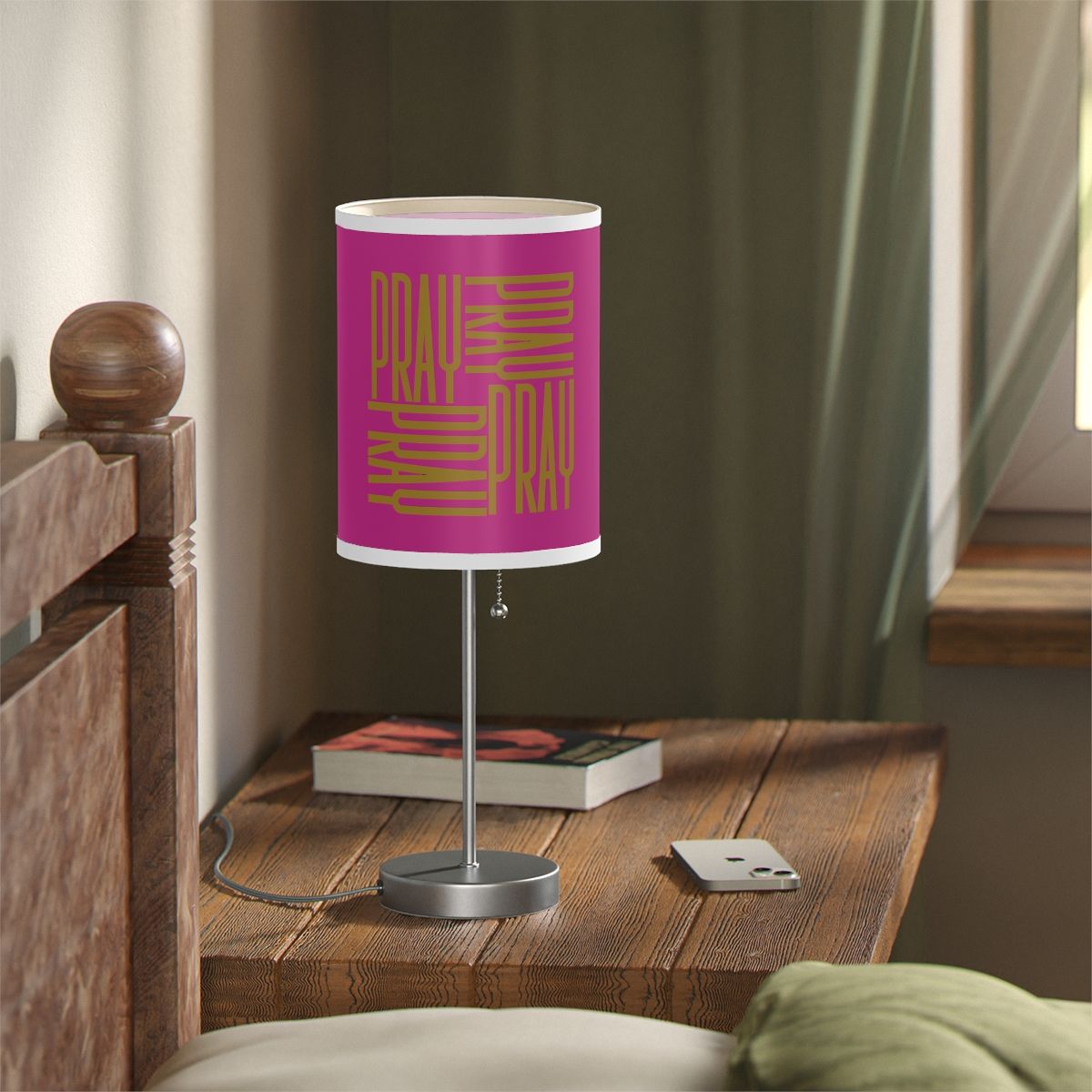 Pray Lamp on a Stand (Dark Pink/Gold)