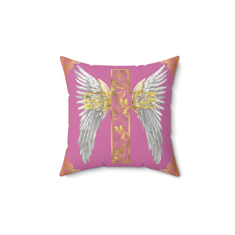 Cross Angel Wings Spun Polyester Square Pillow (available in 20 colors by order)
