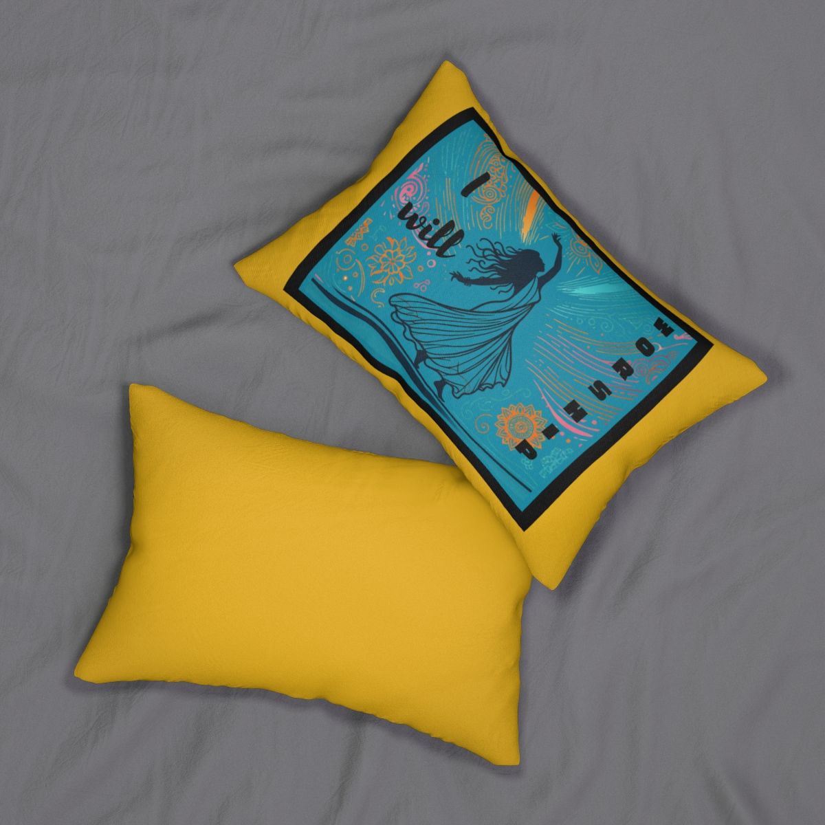 She Will Worship Spun Polyester Lumbar Pillow Yellow (matching mug/coaster set)