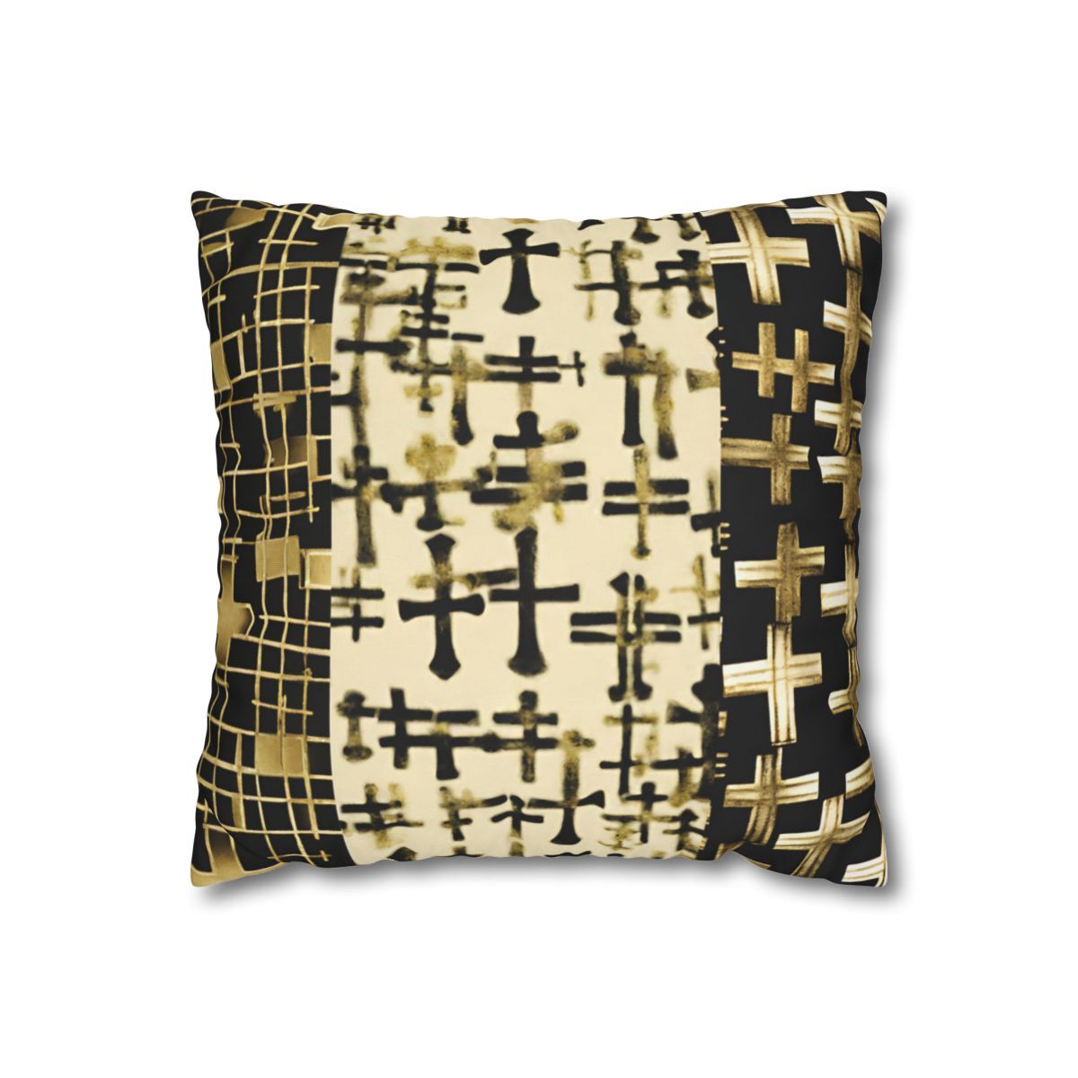 Gold Cross Square Canvas Pillowcase (Black/White/Gold)