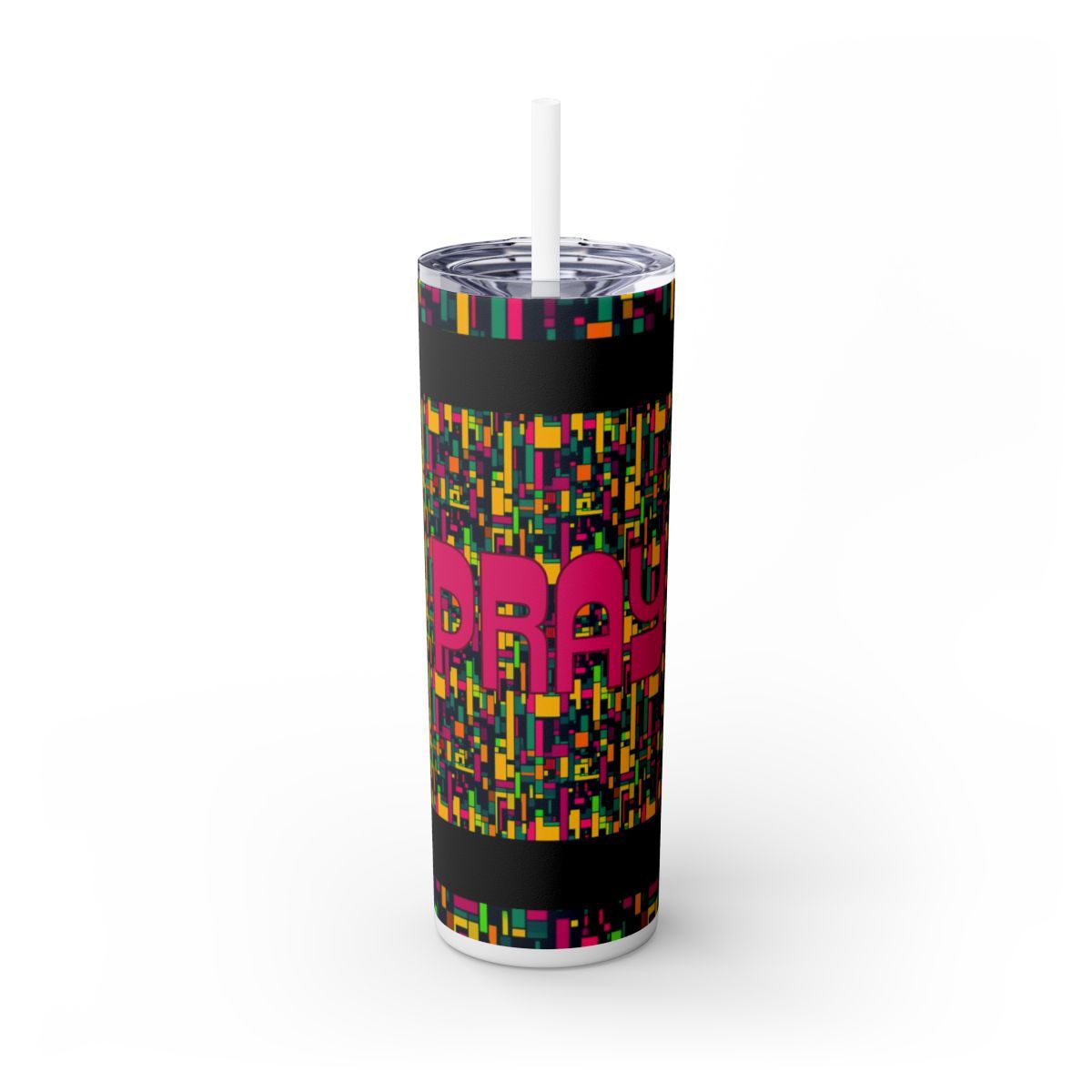 Pray Skinny Tumbler(Pink) with Straw, 20oz