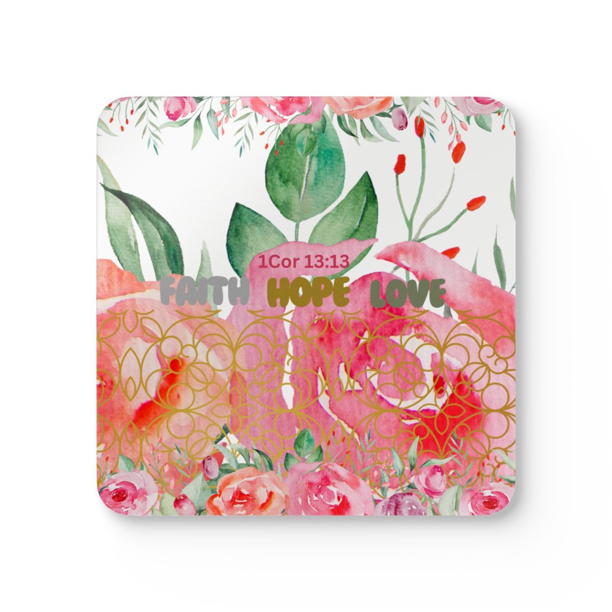 Faith Hope and Love Corkwood Coaster Set