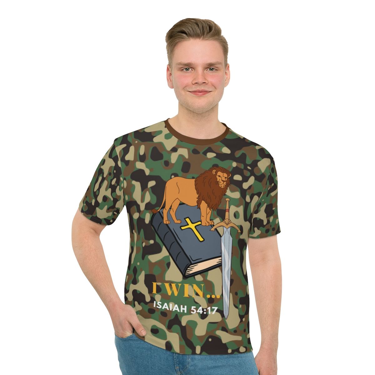 “I Win”Loose T-shirt (brown) Camo, Sizes: XS