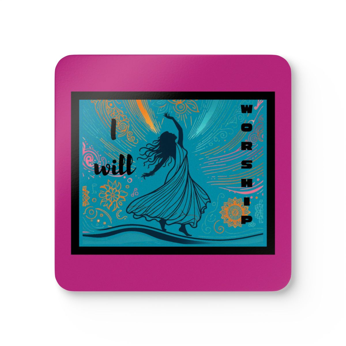 She Will Worship Corkwood Coaster Set Deep Pink ( matching mug and coaster set)