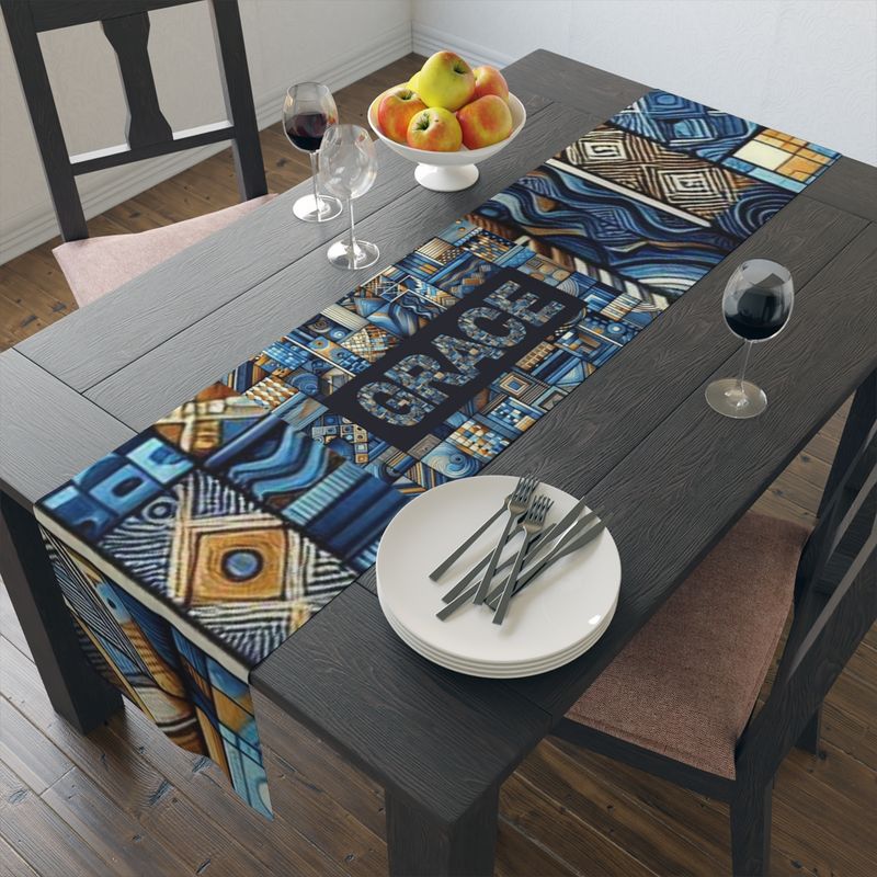 Grace Table Runner Ethnic Blue