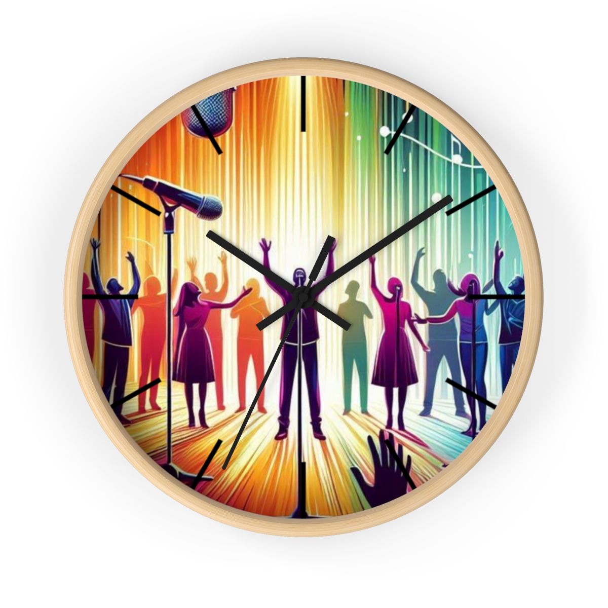 I Will Sing Wall Clock, Size: 10&quot;, Hand colors: Black, Base colors: Wooden Base