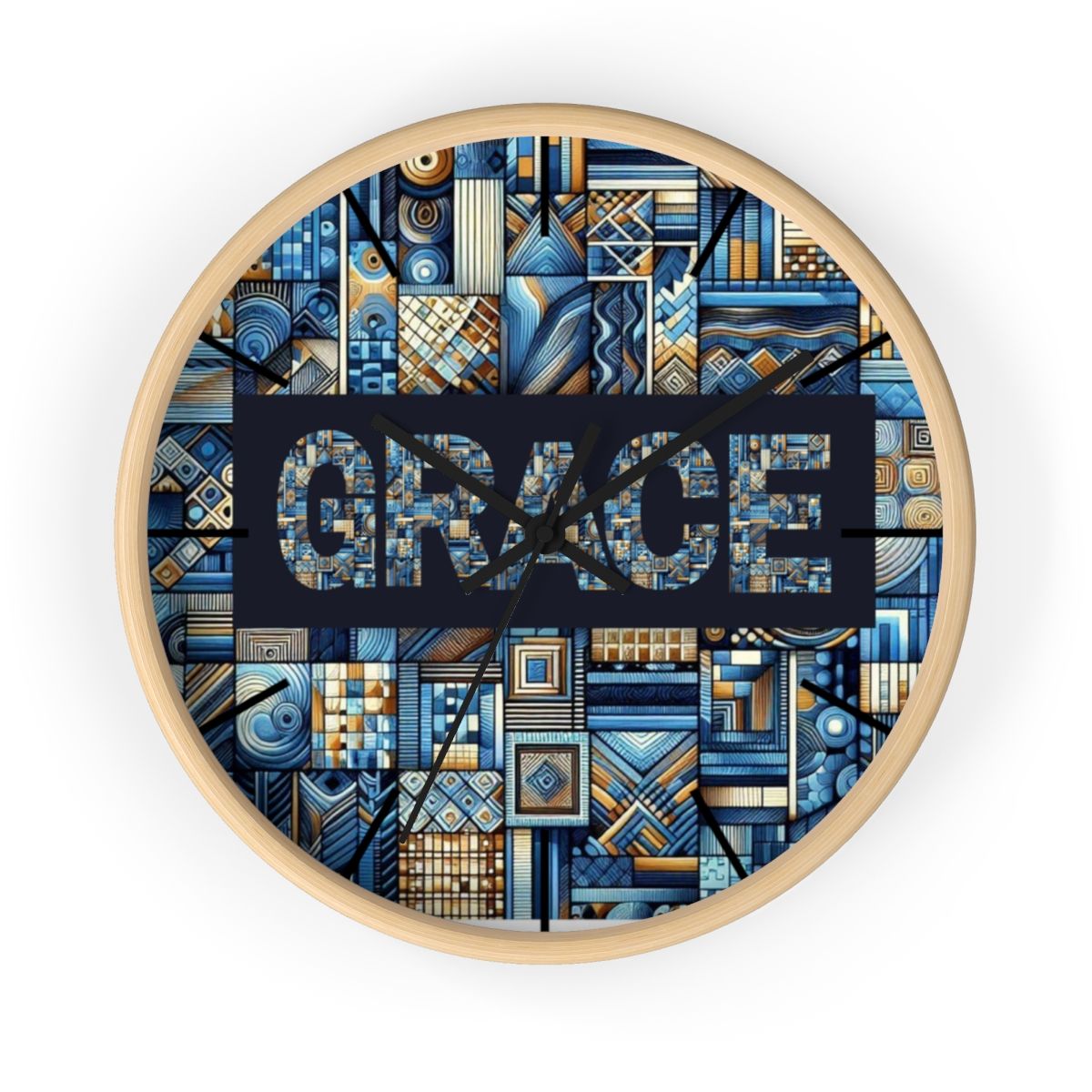 Grace Ethnic Wall Clock(Blue), Size: 10&quot;, Hand colors: Black, Base colors: Wooden Base