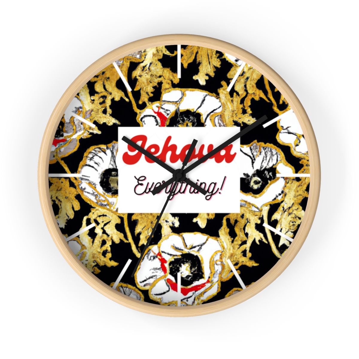 Jehova Everything Wall Clock, Base colors: Wooden Base, Hand colors: Black, Size: 10&quot;