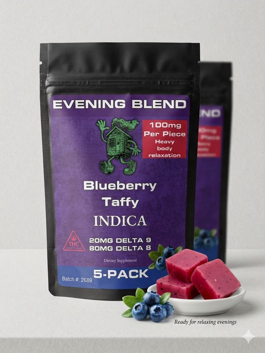 100mg Evening Blend - Blueberry Taffy - (5 Pack Bag)